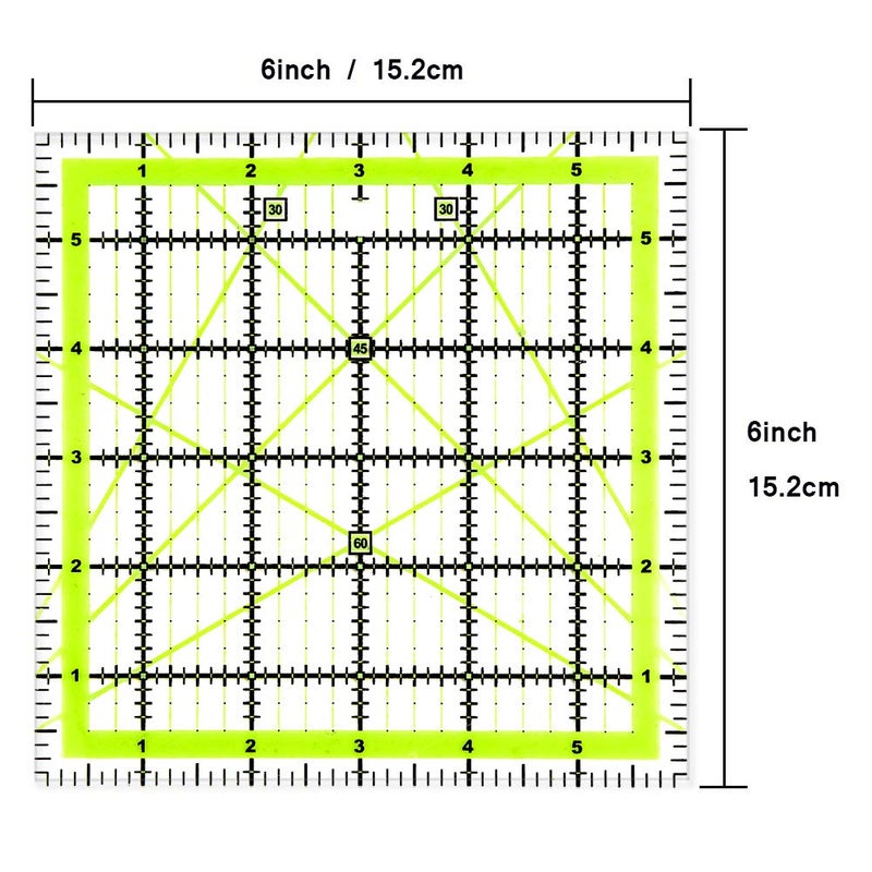 UOOU Quilting Ruler (6"X6") 1 Pack, Square Quilting Rulers Fabric Cutting Ruler Acrylic Quilters Rulers Clear Mark for Easy Precision Cutting and Crafts Quilting and Sewing - Image 2